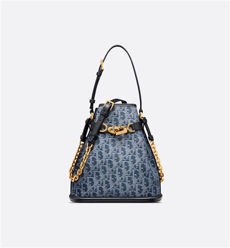 Bolso bowling mediano Dior Oblique en jacquard azul 